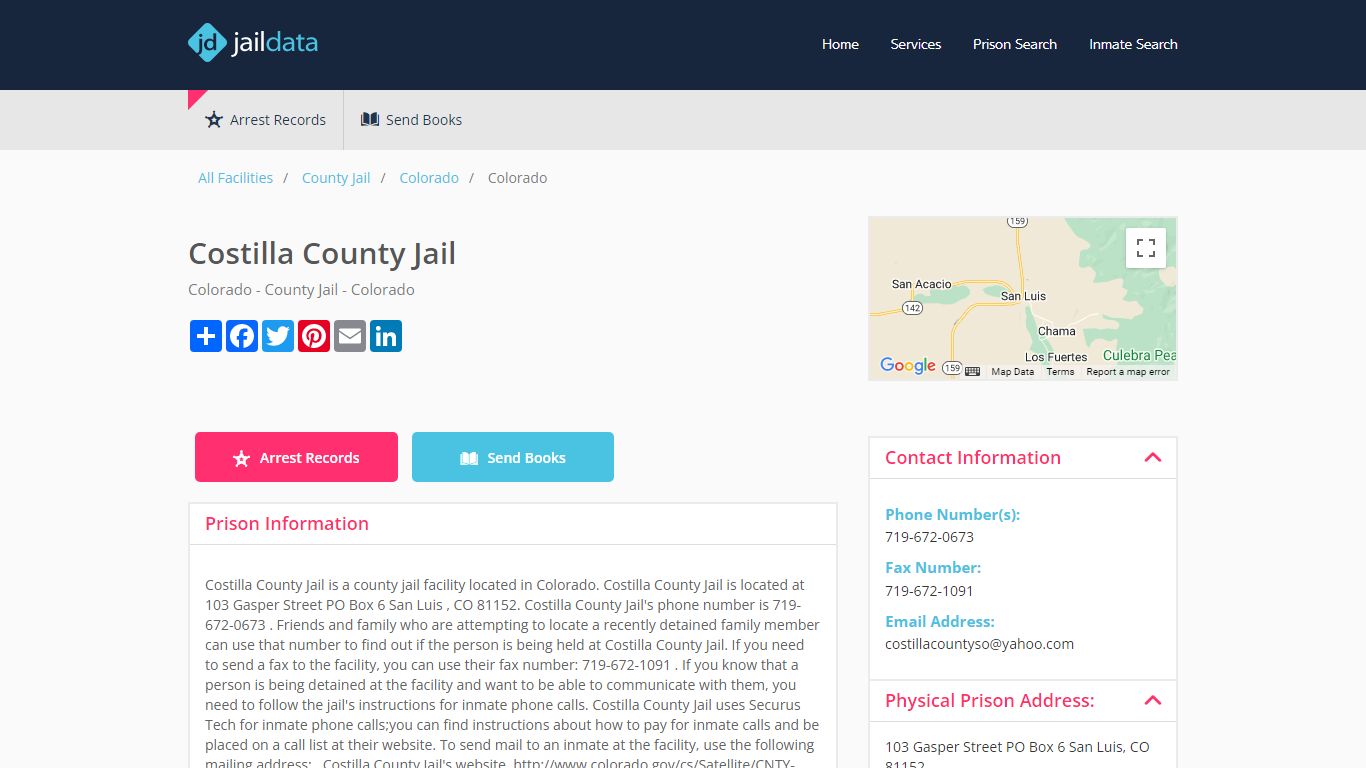 Costilla County Jail Inmate Search and Prisoner Info - San Luis, CO