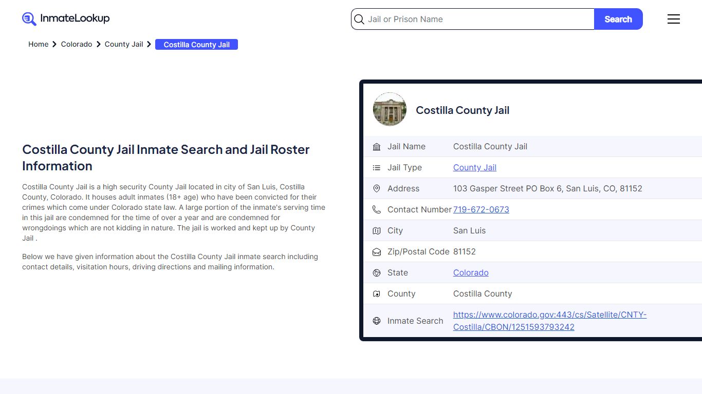 Costilla County Jail (CO) Inmate Search Colorado - Inmate Lookup